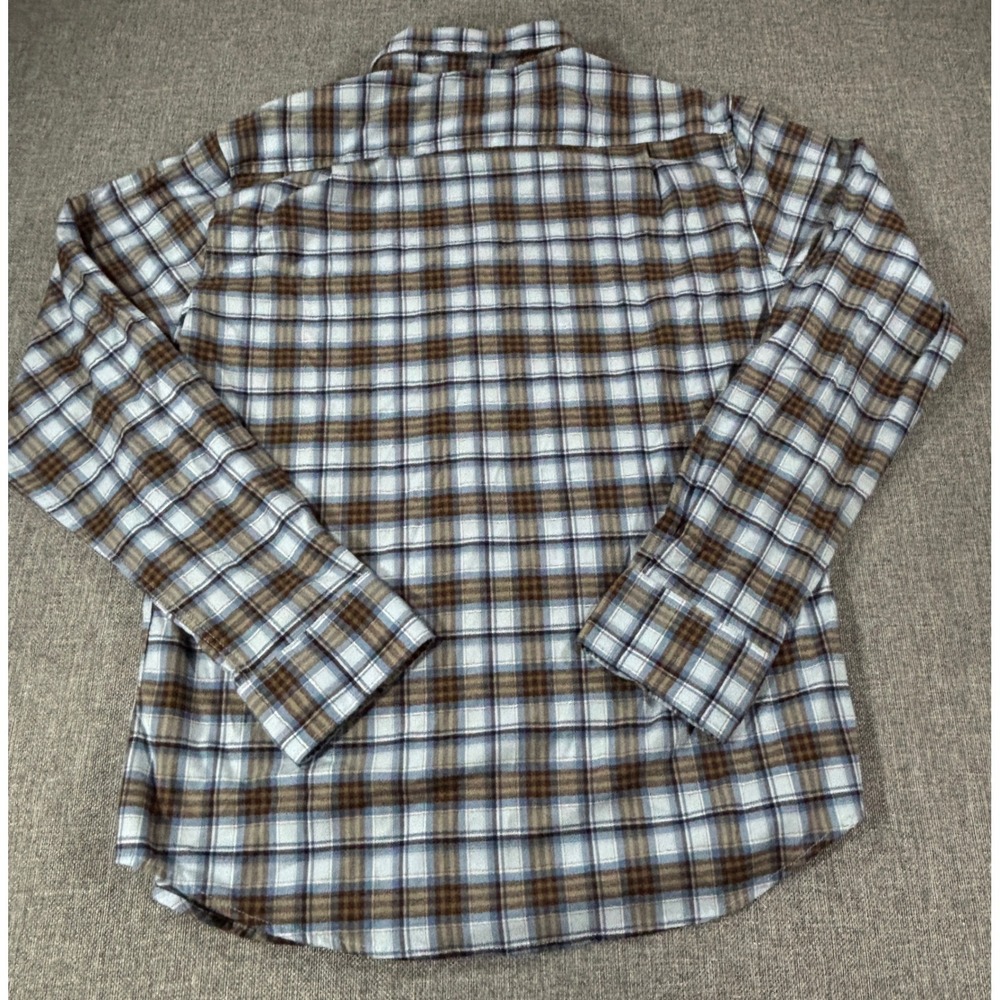 Savannah Shirt Plaid Button Down Long Sleeve Blue Brown Tencel Stretch Women's L - Picture 8 of 11